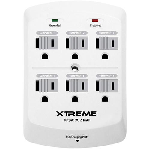 Xtreme Cables 6-Outlet Wall Tap with 2 USB Ports (Black) 28620