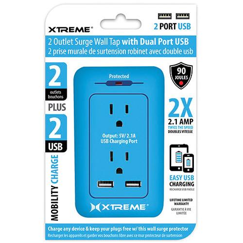 Xtreme Cables 2 Outlet Surge Wall Tap with Dual Port USB 28234
