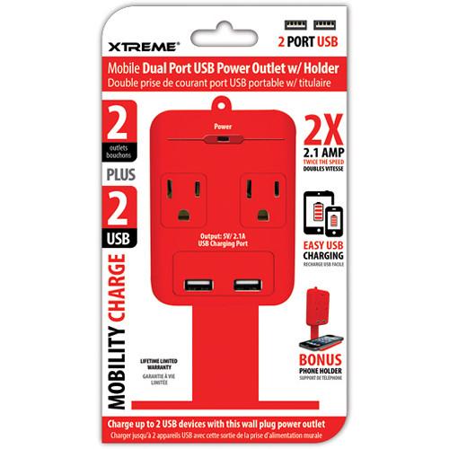 Xtreme Cables 2 Outlet Wall Tap with Dual Port USB and 28282