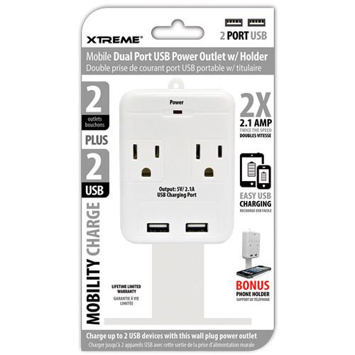 Xtreme Cables 2 Outlet Wall Tap with Dual Port USB and 28284