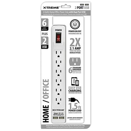 Xtreme Cables Home/Office Power Strip with Dual Port USB 28633, Xtreme, Cables, Home/Office, Power, Strip, with, Dual, Port, USB, 28633