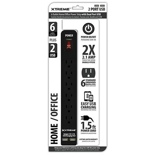 Xtreme Cables Home/Office Power Strip with Dual Port USB 28634, Xtreme, Cables, Home/Office, Power, Strip, with, Dual, Port, USB, 28634