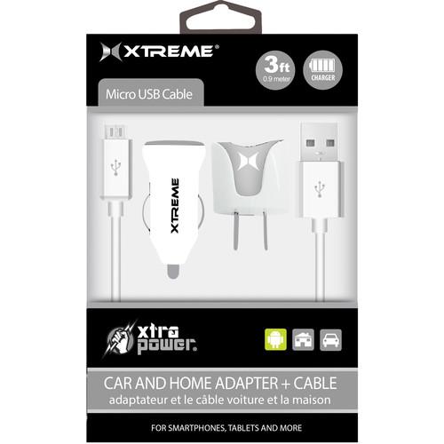 Xtreme Cables Micro USB Home and Car Charging Kit (White) 88366