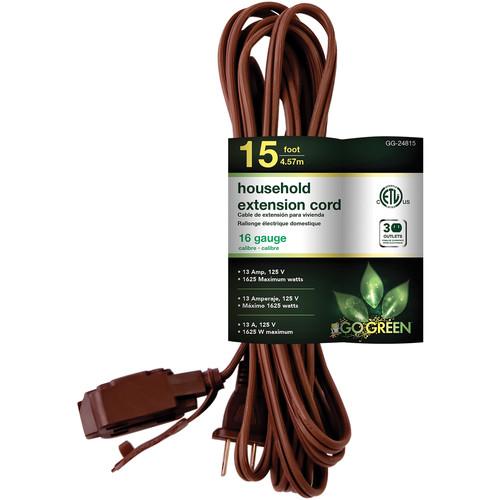 Go Green Household Extension Cord (15', Brown) GG-24815