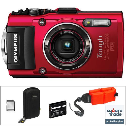 Olympus Stylus TOUGH TG-4 Digital Camera Deluxe Kit (Red), Olympus, Stylus, TOUGH, TG-4, Digital, Camera, Deluxe, Kit, Red,