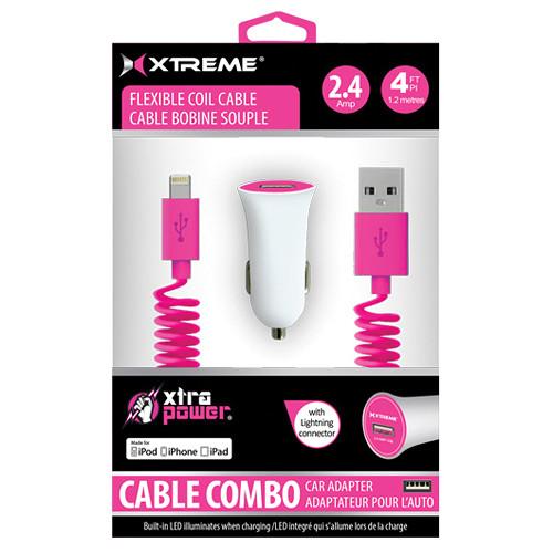 Xtreme Cables Car Charger with Lightning Cable (4', Pink) 52772