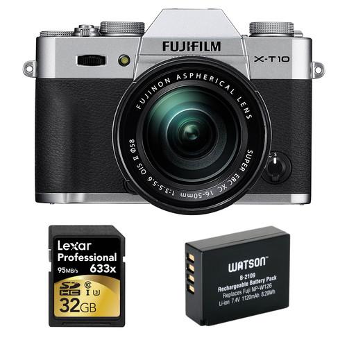 Fujifilm X-T10 Mirrorless Digital Camera Body Basic Kit (Silver)