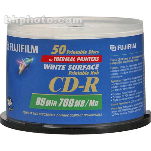 Fujifilm CD-R White Thermal Hub Disc (50) 600002934, Fujifilm, CD-R, White, Thermal, Hub, Disc, 50, 600002934,