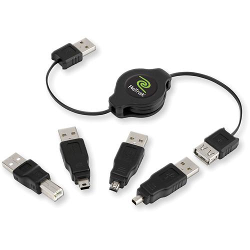 ReTrak ReTrak Retractable USB 2.0 Cable with 4 ETCABLERU2M, ReTrak, ReTrak, Retractable, USB, 2.0, Cable, with, 4, ETCABLERU2M,