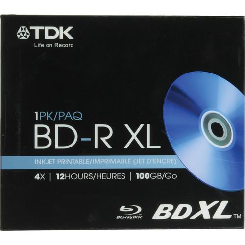 TDK BD-R XL 100GB Inkjet Printable Disc (With Jewel Case) 61928, TDK, BD-R, XL, 100GB, Inkjet, Printable, Disc, With, Jewel, Case, 61928