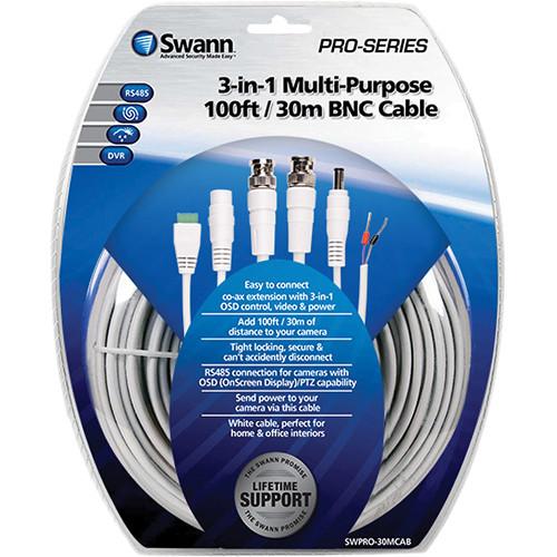 Swann 3-in-1 Multi-Purpose BNC Cable (100') SWPRO-30MCAB-GL