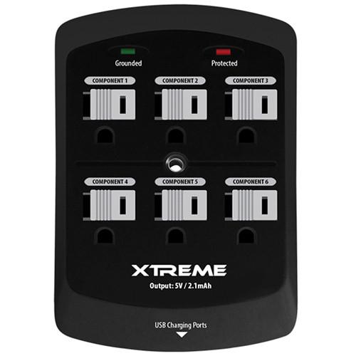 Xtreme Cables 6-Outlet Wall Tap with 2 USB Ports (Black) 28620