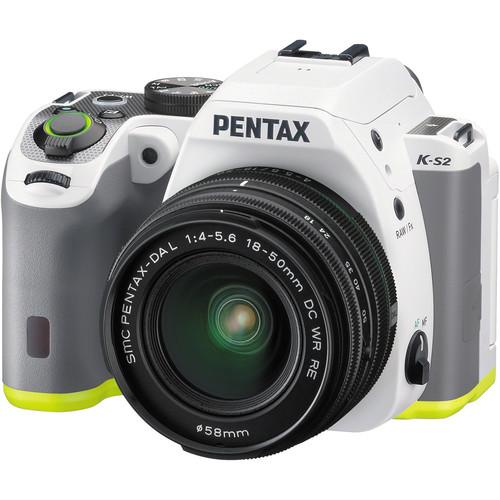 Pentax K-S2 DSLR Camera with 18-50mm Lens (White/Lime) 13958