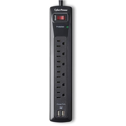 CyberPower Pro Series 6-Outlet and Dual USB 2.1A Surge CSP604U, CyberPower, Pro, Series, 6-Outlet, Dual, USB, 2.1A, Surge, CSP604U