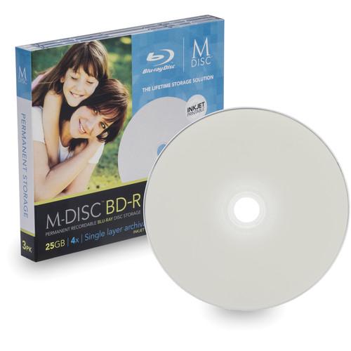 M-DISC 25GB Inkjet Printable BD-R Discs (3-Pack) MDBDIJ003, M-DISC, 25GB, Inkjet, Printable, BD-R, Discs, 3-Pack, MDBDIJ003,