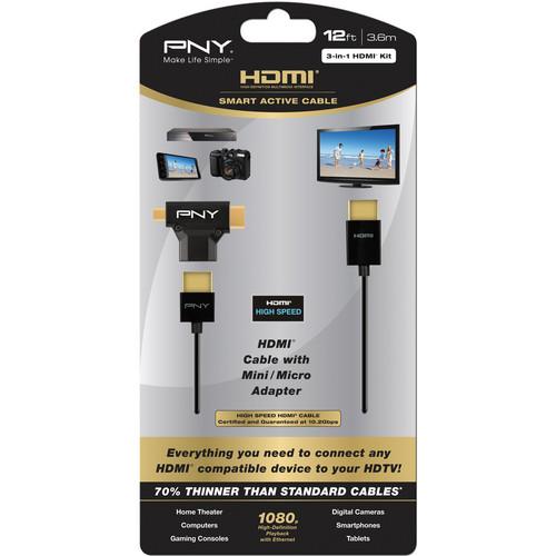 PNY Technologies 3-in-1 12' Smart Active HDMI C-H-A10-A12-3N1, PNY, Technologies, 3-in-1, 12', Smart, Active, HDMI, C-H-A10-A12-3N1