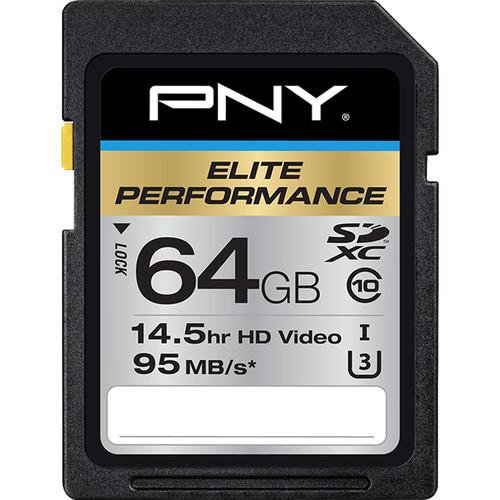 PNY Technologies 64GB Elite Performance UHS-1 P-SDX64U395-GE, PNY, Technologies, 64GB, Elite, Performance, UHS-1, P-SDX64U395-GE,