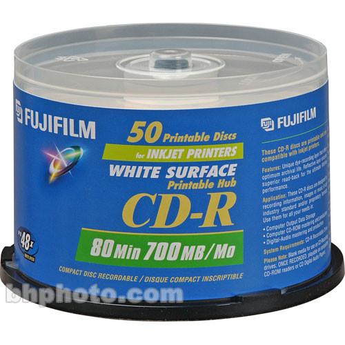 Fujifilm CD-R White Inkjet Hub Disc (50) 600002932, Fujifilm, CD-R, White, Inkjet, Hub, Disc, 50, 600002932,