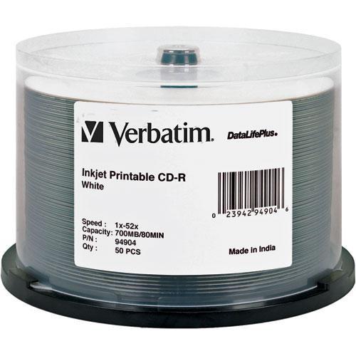 Verbatim CD-R White Inkjet Printable Disc (50) 94904, Verbatim, CD-R, White, Inkjet, Printable, Disc, 50, 94904,