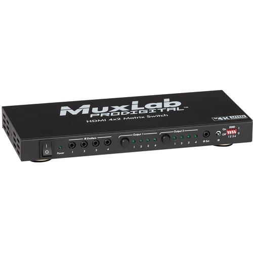 MuxLab 4K HDMI 4x2 Matrix Switch with 3 IR Sensors and 4 500442, MuxLab, 4K, HDMI, 4x2, Matrix, Switch, with, 3, IR, Sensors, 4, 500442
