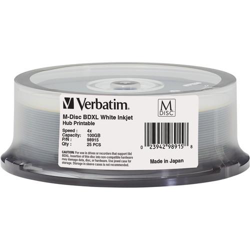 Verbatim BD-R 100GB 4x M-Disc White Inkjet / Hub Printable 98915, Verbatim, BD-R, 100GB, 4x, M-Disc, White, Inkjet, /, Hub, Printable, 98915