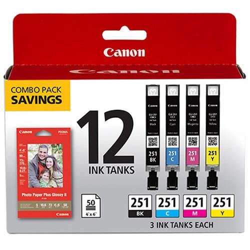 Canon  CLI-251 CMYK 12-Cartridge Ink Set 6513B010, Canon, CLI-251, CMYK, 12-Cartridge, Ink, Set, 6513B010, Video