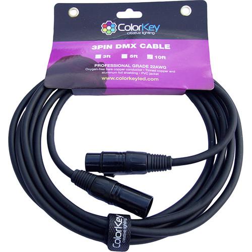 ColorKey DMX Cable with 3-Pin Connector (10', 22 AWG) CKC-10DMX