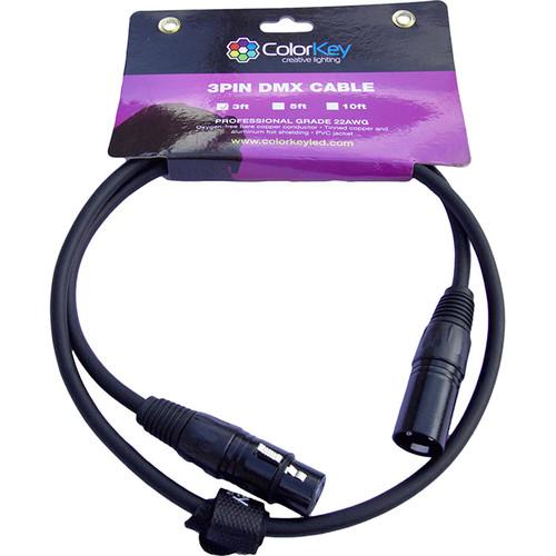 ColorKey DMX Cable with 3-Pin Connector (3', 22 AWG) CKC-03DMX, ColorKey, DMX, Cable, with, 3-Pin, Connector, 3', 22, AWG, CKC-03DMX