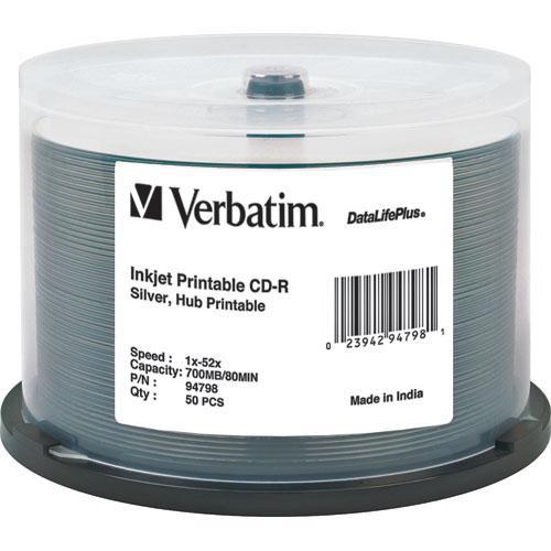 Verbatim CD-R Silver Inkjet Printable Disc (50) 94798, Verbatim, CD-R, Silver, Inkjet, Printable, Disc, 50, 94798,