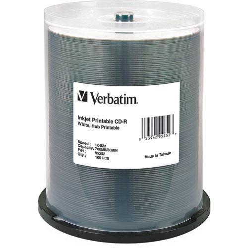 Verbatim CD-R White Hub Printable Disc (100) 95252, Verbatim, CD-R, White, Hub, Printable, Disc, 100, 95252,