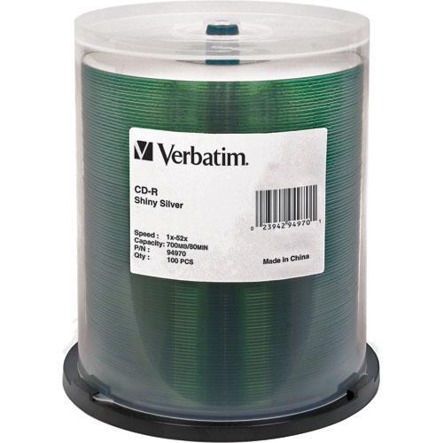 Verbatim CD-R Silver Silk Screen Disc (Spindle Pack of 100), Verbatim, CD-R, Silver, Silk, Screen, Disc, Spindle, Pack, of, 100,