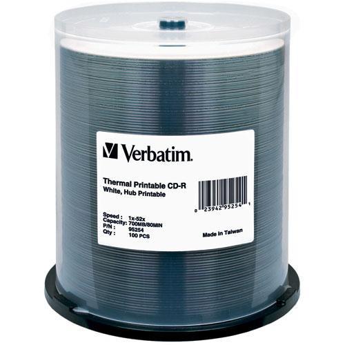 Verbatim  CD-R White Thermal/Hub Disc (100) 95254, Verbatim, CD-R, White, Thermal/Hub, Disc, 100, 95254, Video