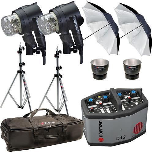 Norman D12R Pack, 2- IL2500 Head/Reflector, Stands, 812963, Norman, D12R, Pack, 2-, IL2500, Head/Reflector, Stands, 812963,