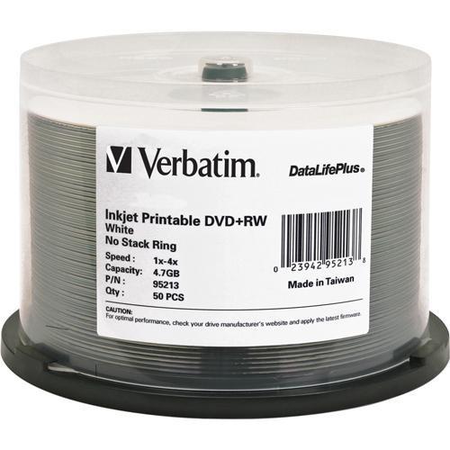 Verbatim 4.7GB 4x DataLifePlus DVD RW Discs (50-Pk, White) 95213, Verbatim, 4.7GB, 4x, DataLifePlus, DVD, RW, Discs, 50-Pk, White, 95213