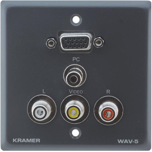 Kramer WAV-5 Passive Wall Plate - 15-pin HD, 3.5mm & 3 WAV-5, Kramer, WAV-5, Passive, Wall, Plate, 15-pin, HD, 3.5mm, &, 3, WAV-5