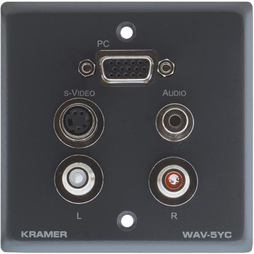 Kramer WAV-5YC Passive Wall Plate - 15-Pin HD, 3.5mm, WAV-5YC, Kramer, WAV-5YC, Passive, Wall, Plate, 15-Pin, HD, 3.5mm, WAV-5YC
