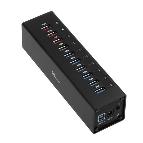 Xcellon 10-Port Powered USB 3.0 Aluminum Hub with 3 USB-10PCHV2, Xcellon, 10-Port, Powered, USB, 3.0, Aluminum, Hub, with, 3, USB-10PCHV2