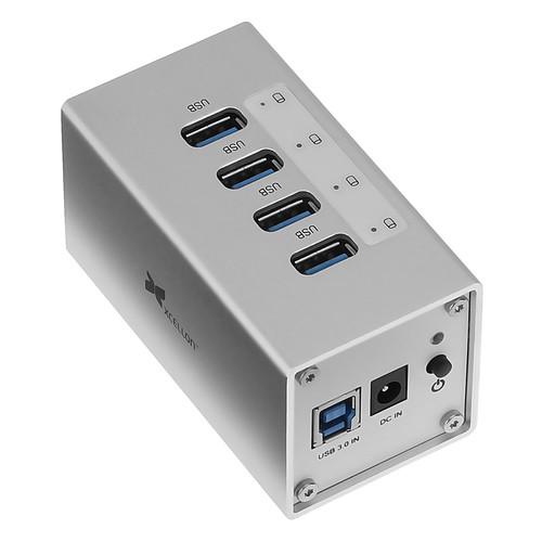 Xcellon 4-Port Powered USB 3.0 Aluminum Hub (Black) USB-4PHV2