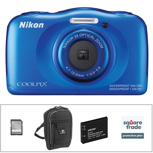 Nikon COOLPIX S33 Digital Camera Deluxe Kit (Blue)