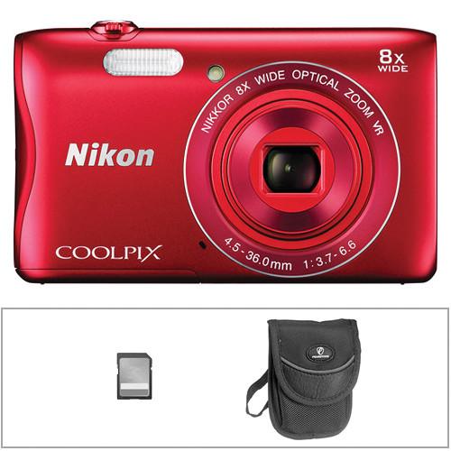 Nikon COOLPIX S3700 Digital Camera Basic Kit (Red)