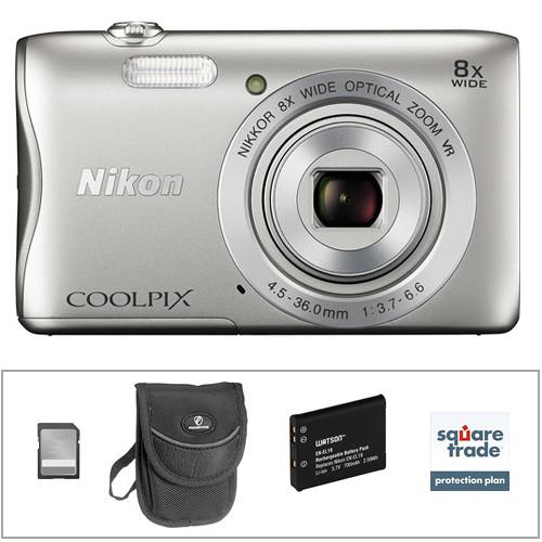 Nikon COOLPIX S3700 Digital Camera Deluxe Kit (Silver)