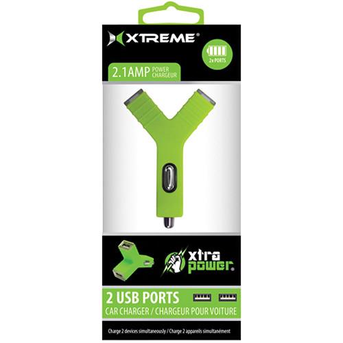 Xtreme Cables 2.1A Dual Port USB Car Charger (Green) 89824