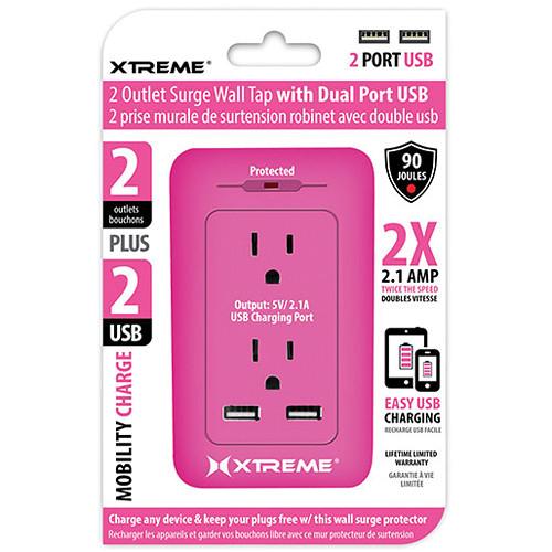 Xtreme Cables 2 Outlet Surge Wall Tap with Dual Port USB 28232