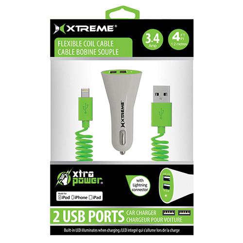 Xtreme Cables Dual Port Car Charger with 8-Pin Cable 86805, Xtreme, Cables, Dual, Port, Car, Charger, with, 8-Pin, Cable, 86805,