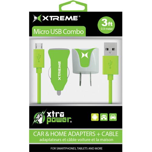 Xtreme Cables Micro USB Home and Car Charging Kit (Green) 88365