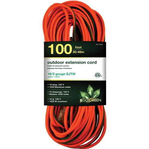Go Green 10A 125V Outdoor Extension Cord (100', Orange) GG-13700