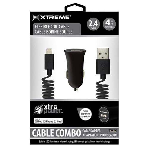 Xtreme Cables Car Charger with Lightning Cable (4', Red) 52773