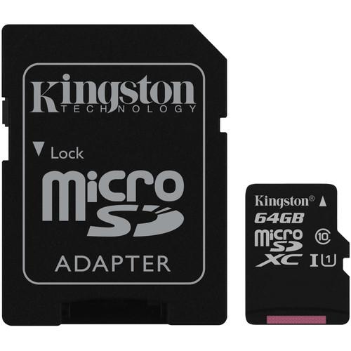 Kingston 64GB UHS-I microSDXC Memory Card with SD SDC10G2/64GB