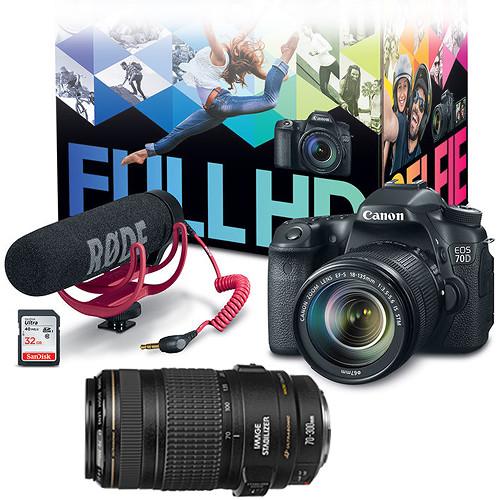 Canon EOS 70D DSLR Camera with 18-135mm Lens Video Creator Kit