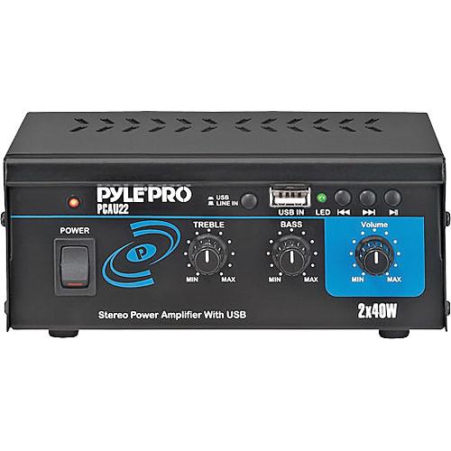 Pyle Pro PCAU22 Mini 40 Watt x 2 Stereo Power Amplifier PCAU22